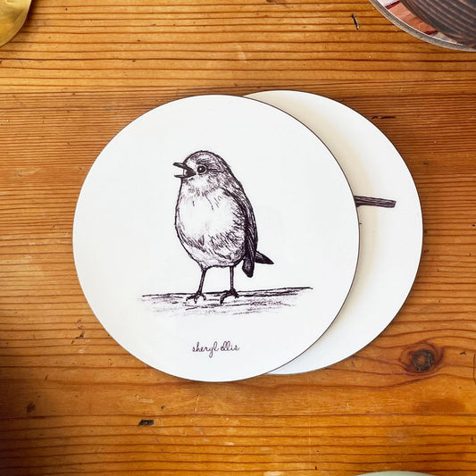 Chirping Robin Coasters - Round (Pack of 4 - White)